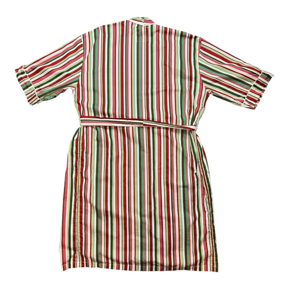 Printfresh Womens Red Green Striped Cotton Poplin Short Robe Loungewear S/M - Picture 2 of 5